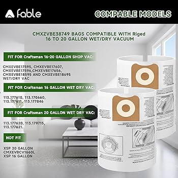 6 Packs A Fable 16 and 20 Gallon Wet/Dry Vacuum Collection